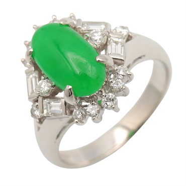 JEWELRY Jade Diamond Ring Pt900 Platinum Green Clear Used Women US Size 5.5