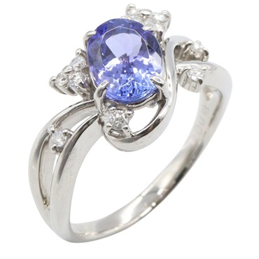 JEWELRY Tanzanite Diamond Ring #6 US size bague Pt900 Platinum Used