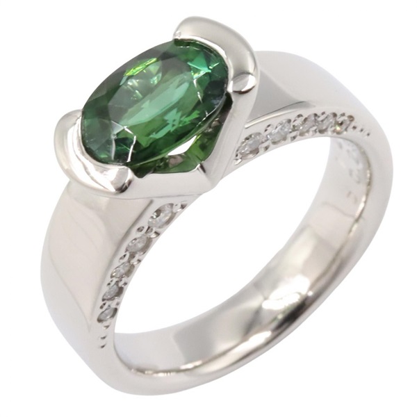 JEWELRY Green Tourmaline Diamond Ring Pt900 Platinum Green Clear Used US Size 5