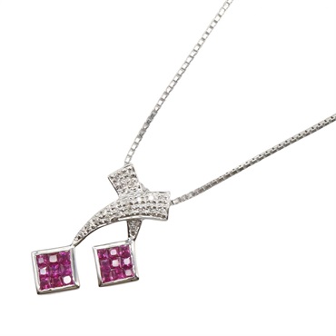 JEWELRY Ruby Diamond Necklace pendant 45cm 18KWG White Gold used