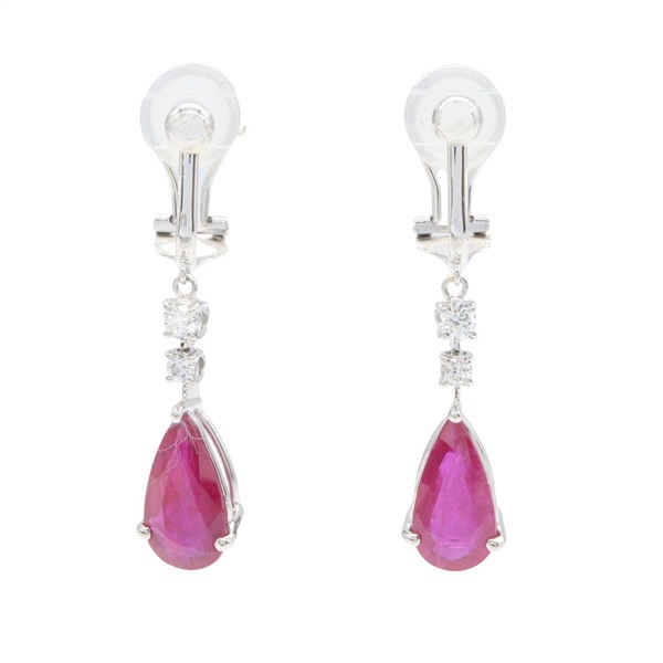 JEWELRY Ruby Diamond Earrings Pt900 Platinum Red Clear Used women