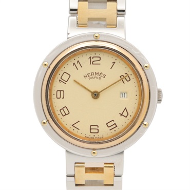 HERMES Clipper Wrist Watch CL3.440 Quartz Gold Plated Stainless Steel Used Women
