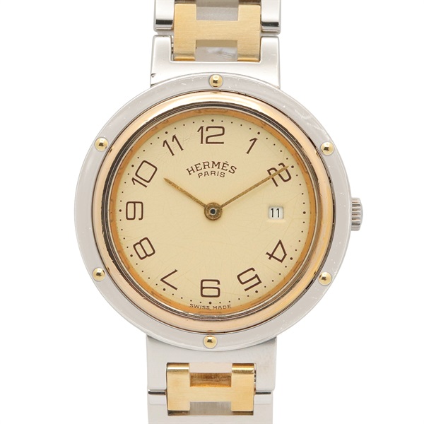 HERMES Clipper Wrist Watch CL3.440 Quartz Gold Plated Stainless Steel Used Women