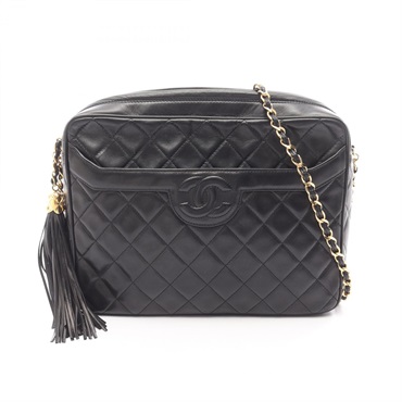 CHANEL Matelasse chain crossbody Shoulder Bag tassel Lambskin Black Used GHW