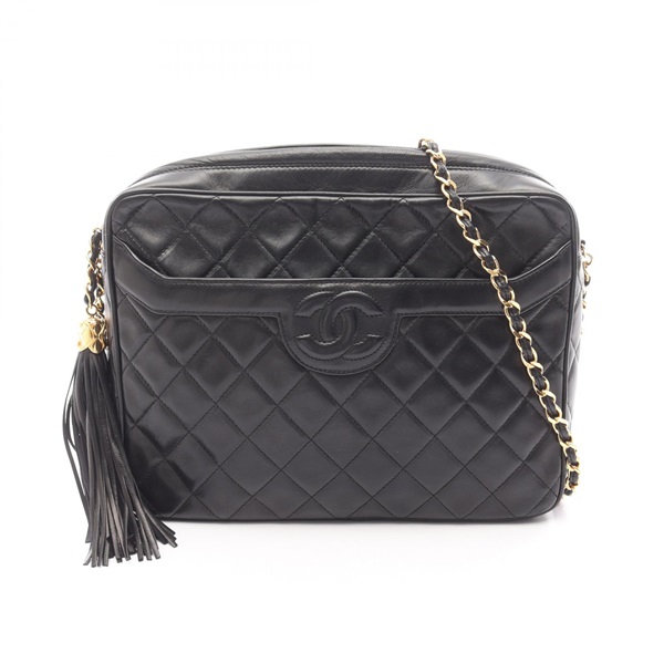 CHANEL Matelasse chain crossbody Shoulder Bag tassel Lambskin Black Used GHW
