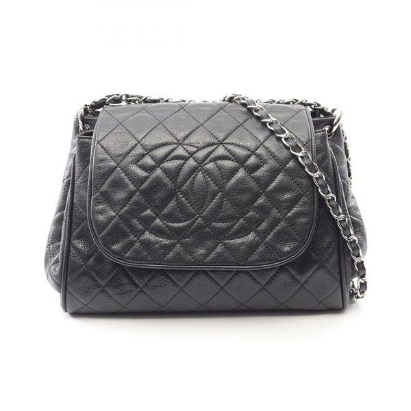 CHANEL Matelasse Chain Shoulder Bag Grained Calfskin leather Black Used SHW CC