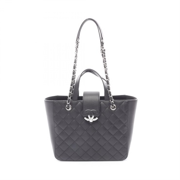 CHANEL Matelasse Half Coco 2WAY Chain Shoulder Bag Calfskin Black SHW Used Women
