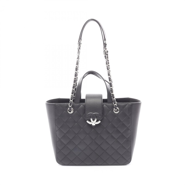 CHANEL Matelasse Half Coco 2WAY Chain Shoulder Bag Calfskin Black SHW Used Women
