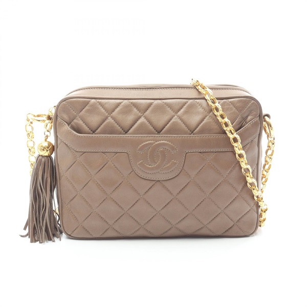 CHANEL Matelasse fringe Chain Shoulder Bag Lambskin sheep leather Gray Used GHW