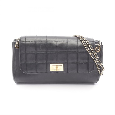 CHANEL 2.55 chocolate chain Shoulder Bag Lambskin leather Black Used Women GHW