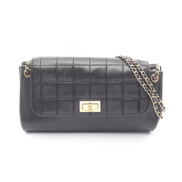 CHANEL 2.55 chocolate chain Shoulder Bag Lambskin leather Black Used Women GHW