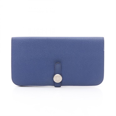 HERMES Dogon Long Bifold Wallet Purse 061200CK Togo leather Blue electric Used R