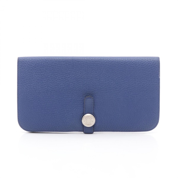 HERMES Dogon Long Bifold Wallet Purse 061200CK Togo leather Blue electric Used R
