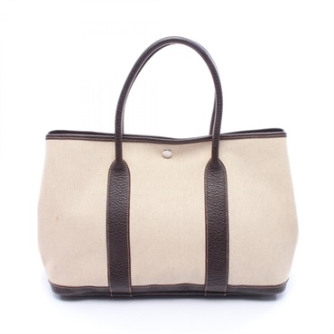 HERMES Garden party PM Tote Bag Toile H canvas leather Brown Beige Used H SHW
