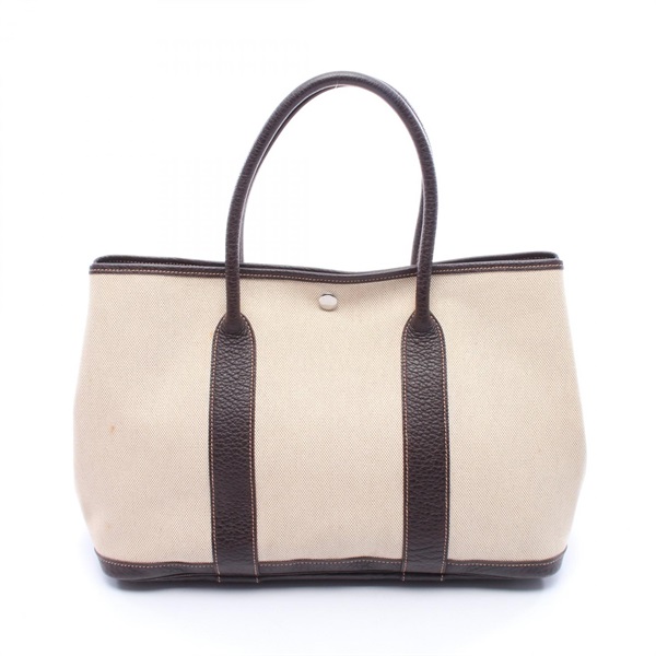HERMES Garden party PM Tote Bag Toile H canvas leather Brown Beige Used H SHW