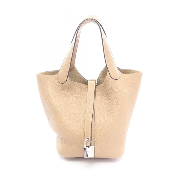 HERMES Picotin Lock PM Tote bucket Handbag Clemence leather Beige SHW Used X