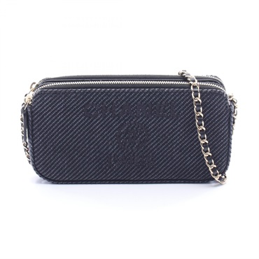 CHANEL Deauville Crossbody Shoulder Chain Bag Fabric leather Navy GHW Used Women