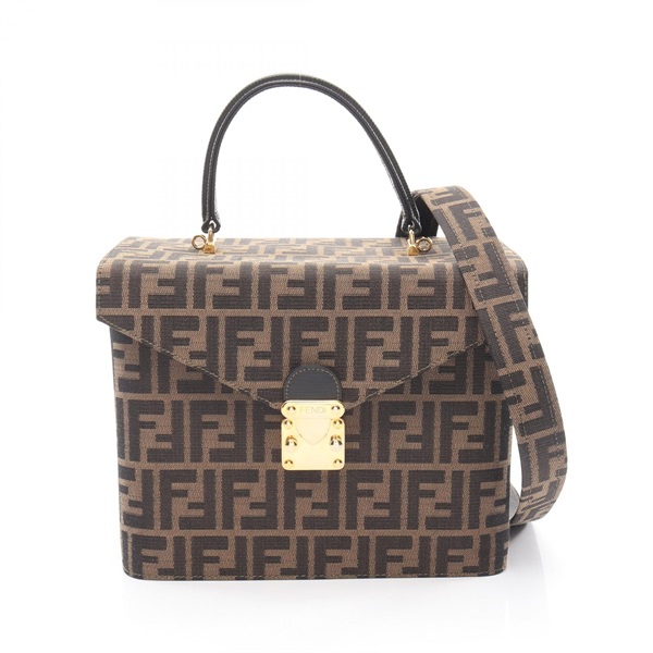FENDI Zucca Shoulder crossbody Handbag canvas leather Brown Black Used Women