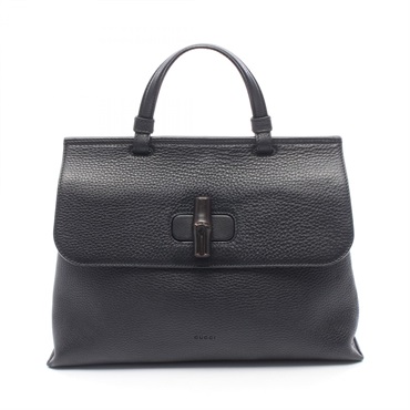 GUCCI Bamboo Daily Medium Handbag 392013 leather Black Used Women No strap