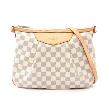 LOUIS VUITTON Siracusa PM Shoulder Bag N41113 Damier Azur leather White Used LV