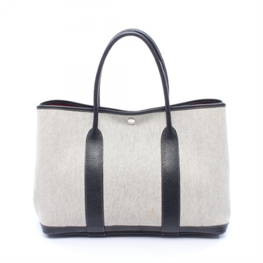 HERMES Garden Party PM Borduck Ribbon Tote Bag Toile H canvas leather Gray Used