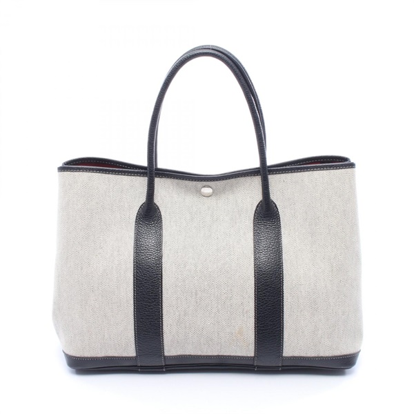 HERMES Garden Party PM Borduck Ribbon Tote Bag Toile H canvas leather Gray Used