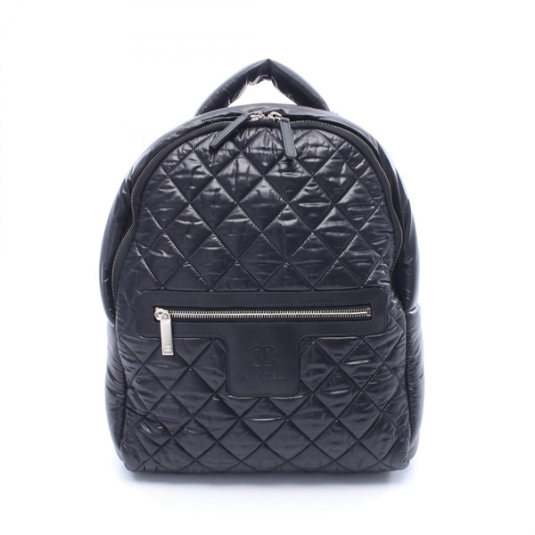 CHANEL Coco Cocoon Rucksack Backpack Nylon leather Black SHW Used Women CC