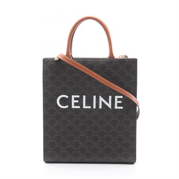 CELINE Small Vertical Cabas Triomphe Shoulder Tote Bag canvas Black Brown Used