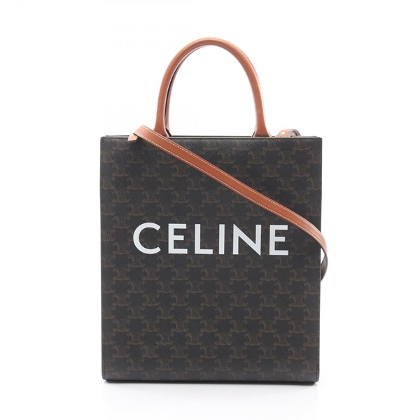 CELINE Small Vertical Cabas Triomphe Shoulder Tote Bag canvas Black Brown Used