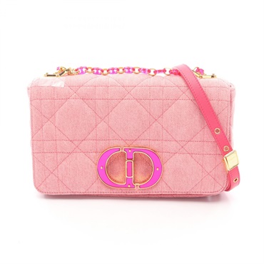 Christian Dior CARO Medium Cannage chain crossbody Shoulder Bag denim Pink Used