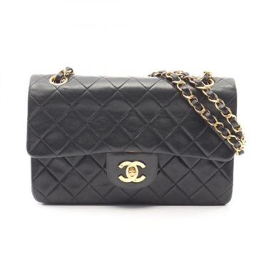 CHANEL Matelasse W flap Chain Shoulder Bag A01113 Lamb leather Black Used GHW CC