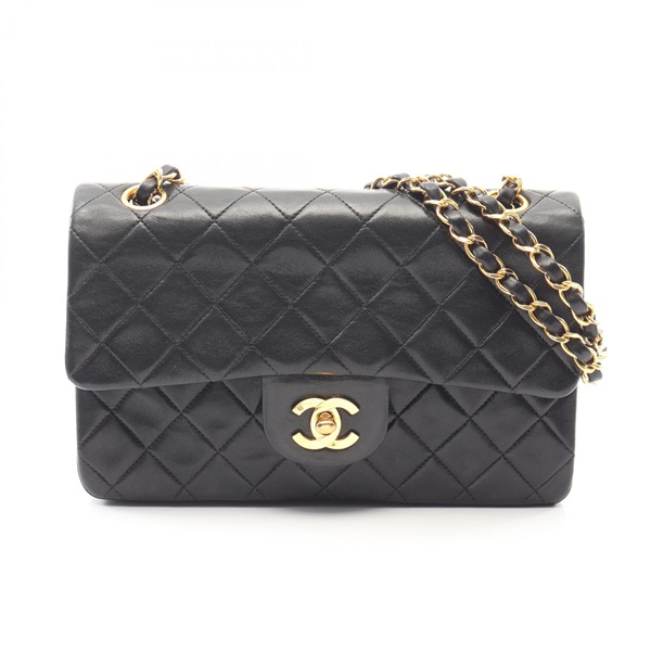 CHANEL Matelasse W flap Chain Shoulder Bag A01113 Lamb leather Black Used GHW CC