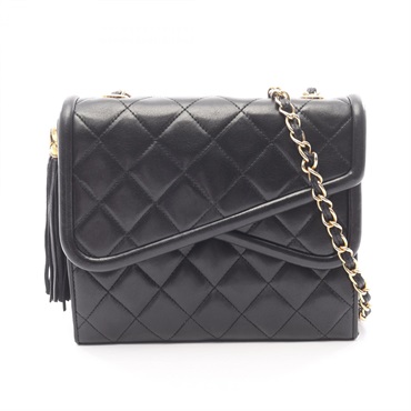 CHANEL Matelasse Fringe Chain Shoulder Crossbody Bag leather Black GHW Used CC