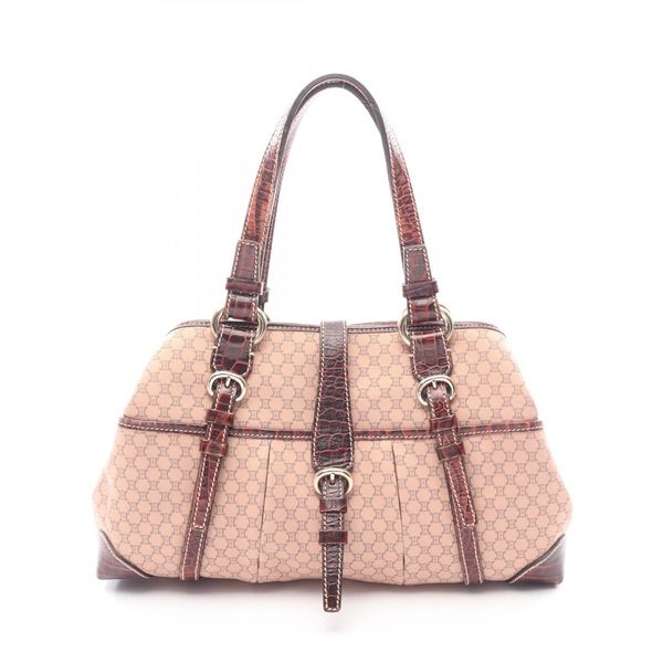 CELINE Macadam Handbag canvas leather Pink Brown Used Women