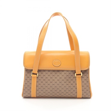 GUCCI Old Gucci Micro GG Tote Shoulder Handbag Coated canvas leather Brown Used