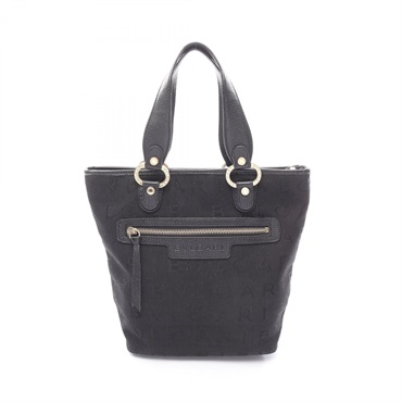 BVLGARI Logo mania Tote Hand Bag canvas leather Black Used Women
