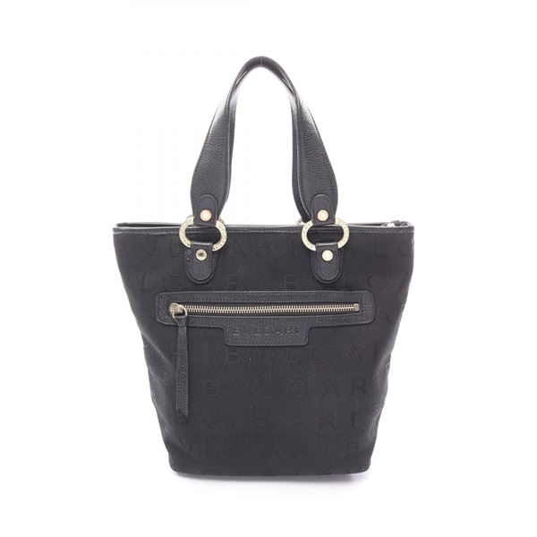 BVLGARI Logo mania Tote Hand Bag canvas leather Black Used Women