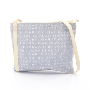 BVLGARI Logo mania Crossbody Shoulder Bag canvas leather Blue White Used Women