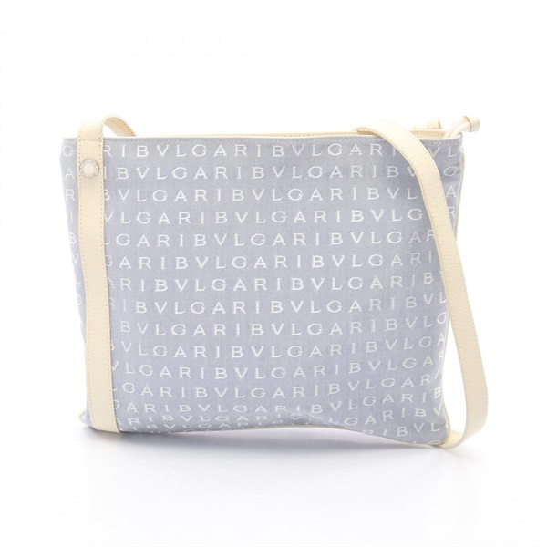 BVLGARI Logo mania Crossbody Shoulder Bag canvas leather Blue White Used Women