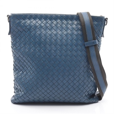 BOTTEGA VENETA Intrecciato small messenger Shoulder Bag leather Blue Used mens