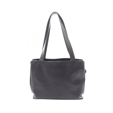 CHANEL COCO Mark Shoulder Tote Bag Grained Calfskin leather Black Used Women CC