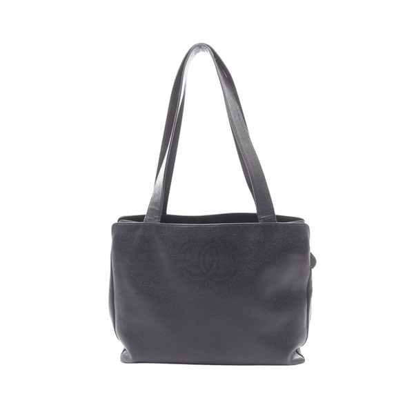 CHANEL COCO Mark Shoulder Tote Bag Grained Calfskin leather Black Used Women CC