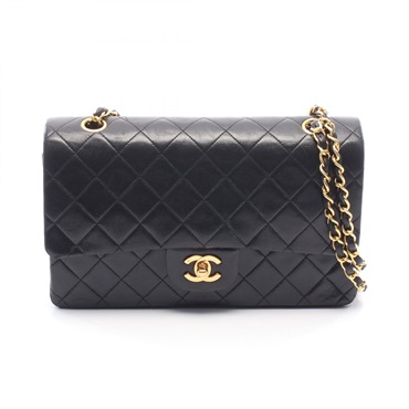 CHANEL Matelasse W flap chain Shoulder Bag Lambskin Black Used Women GHW