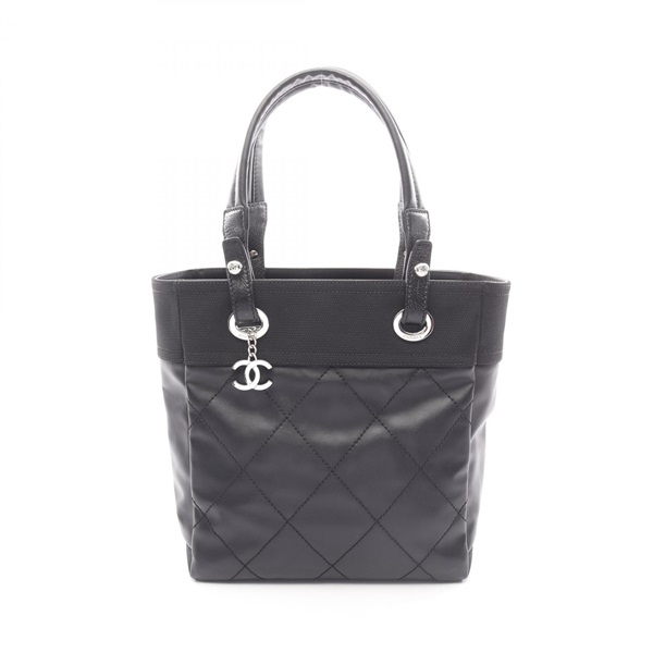 CHANEL Paris Biarritz PM Tote Shoulder Bag A34208 canvas leather Black SHW Used