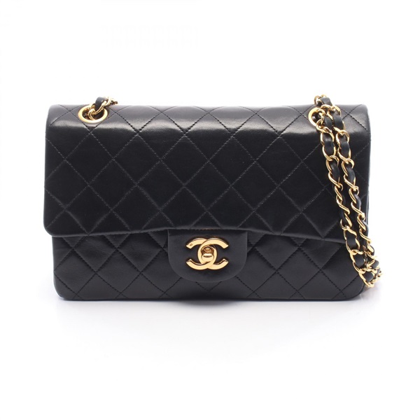 CHANEL Matelasse W flap chain Shoulder Bag A01113 Lambskin Black Used Women GHW