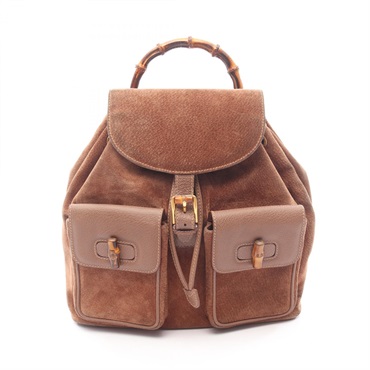GUCCI Bamboo Rucksack Backpack Suede leather Brown Used Women