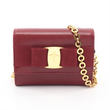 Salvatore Ferragamo Vara ribbon Chain Shoulder Bag leather Bordeaux Used Women