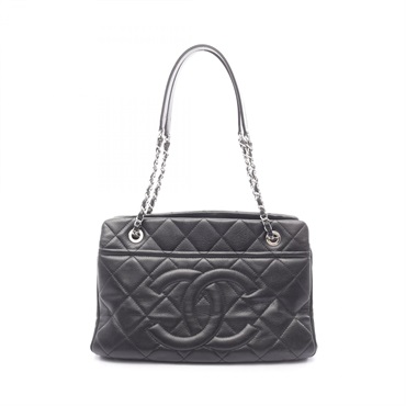 CHANEL Matelasse Chain Shoulder Bag Calfskin Black SHW Used Women