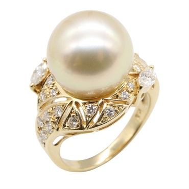 JEWELRY Pearl Diamond Ring 18KYG Yellow Gold White Used women US size 6