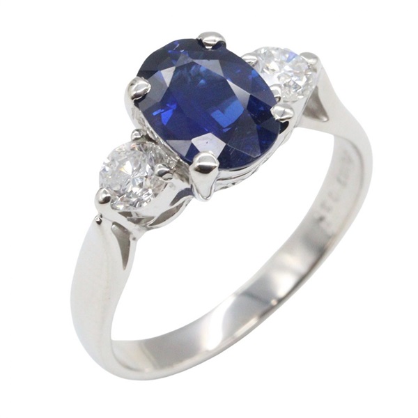 JEWELRY Blue sapphire Diamond Ring Pt900 Platinum Blue Used women US size 4.75